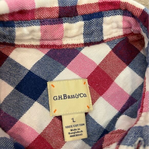 G.H.Bass and Co Regular Fit Men Blue Pink White Flanel Cotton Shirt sz L - Picture 4 of 7